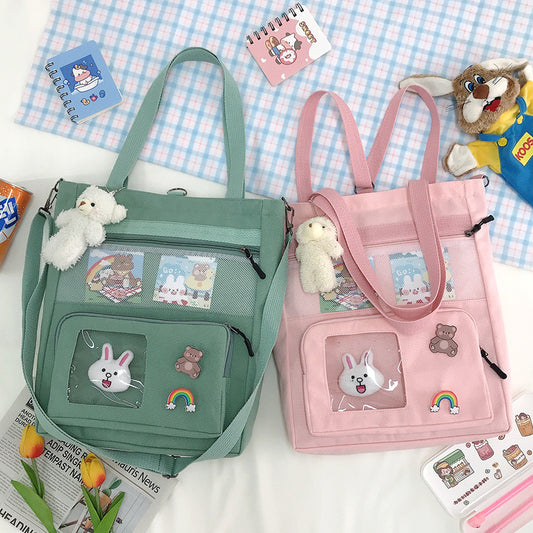 Korean Spring Canvas Rabbit Pendant Backpack