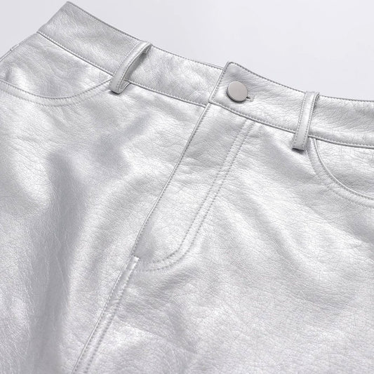 Chic Silver PU Mini Skirt - Retro High Waist A-Line