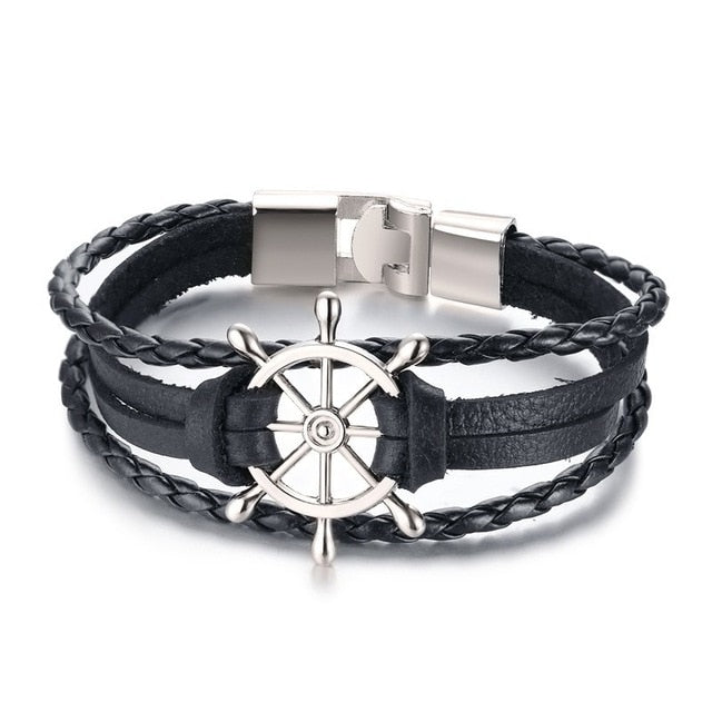 Harajuku Style Black Leather Infinity Men Bracelet