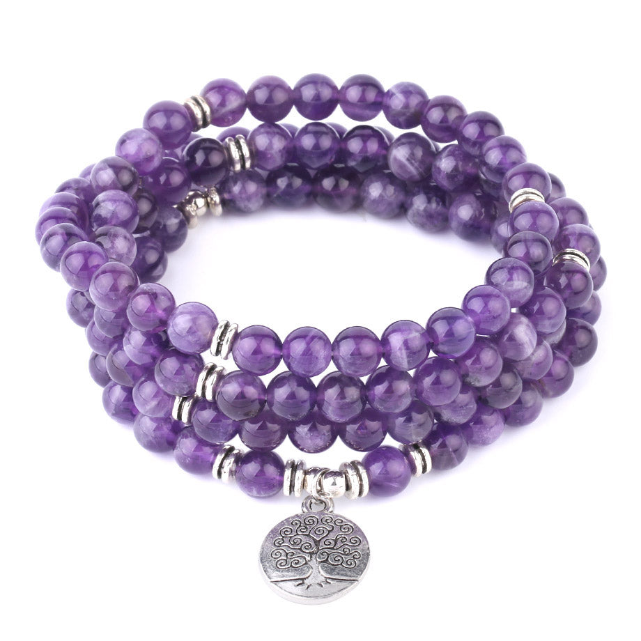 Natural Stone Yoga Healing Bracelet with Tree of Life & Lotus Charms
