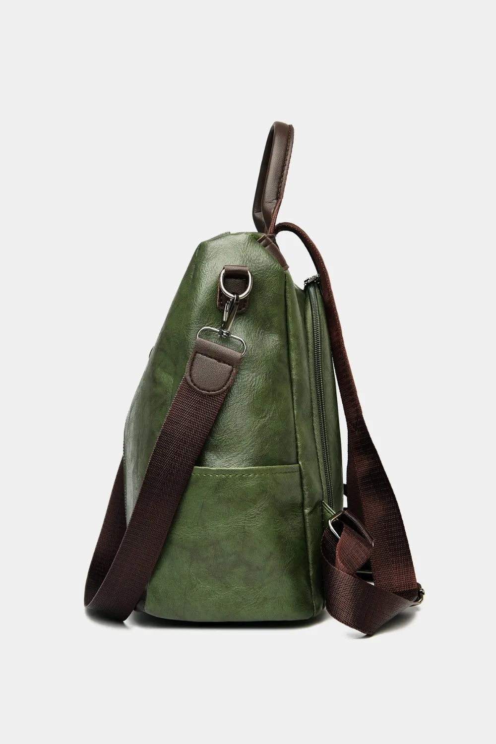 Leather Backpack Bag in Black, Caramel, and Dark Green