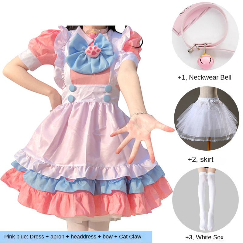 Cute Pink Maid Costume Style Daily Lolita Dress Set for Women