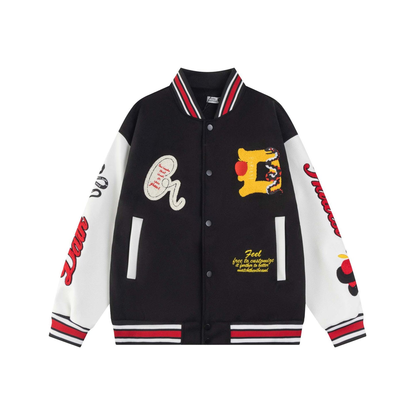 High Street Style Spliced PU Leather Baseball Jacket