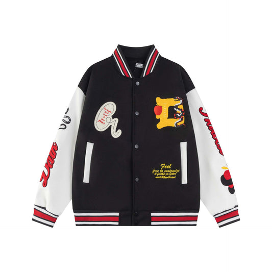 High Street Style Spliced PU Leather Baseball Jacket