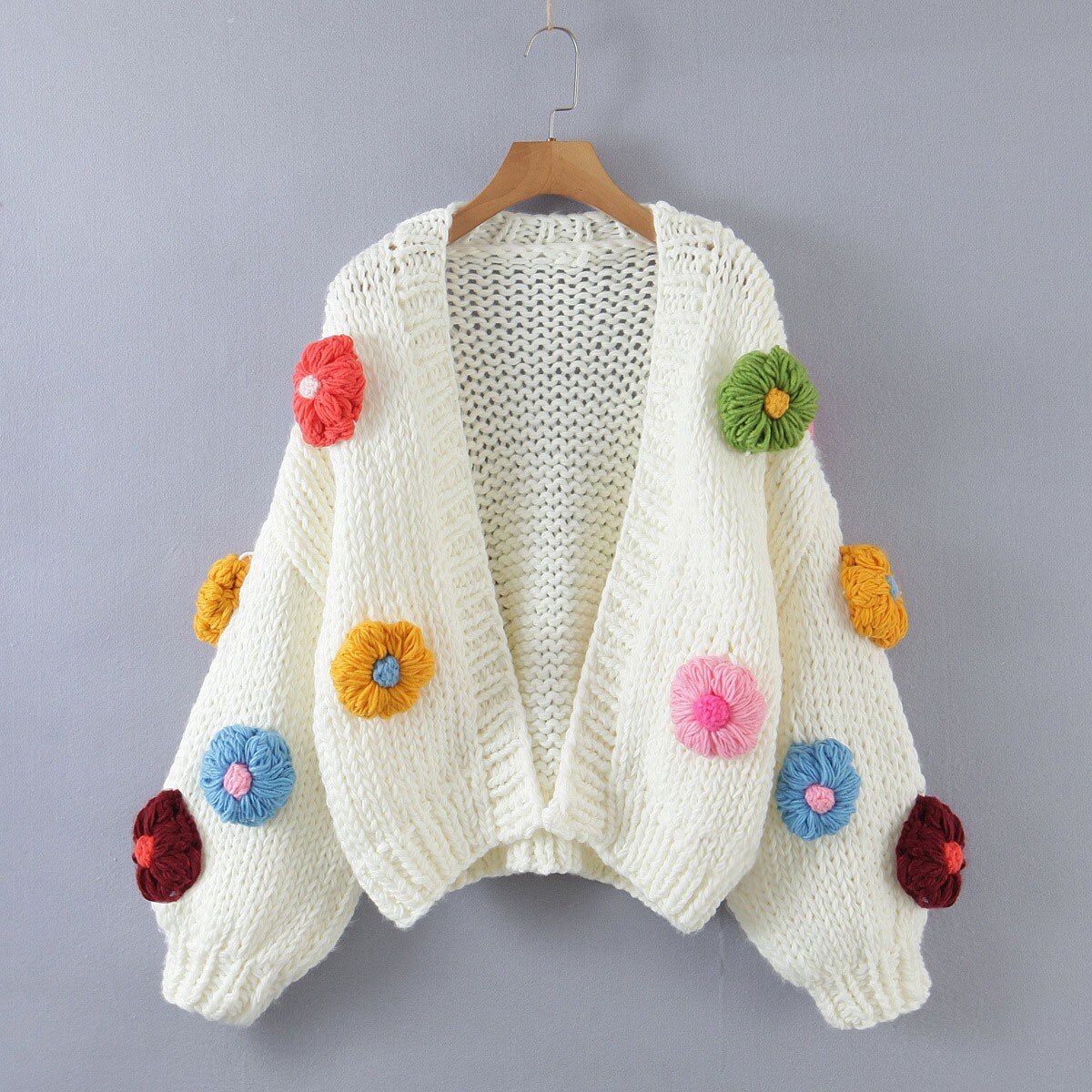 Long Sleeve Mesh Cardigan with Sweet Flower 3D Design - Cute Floral Sweater Jacket for Women