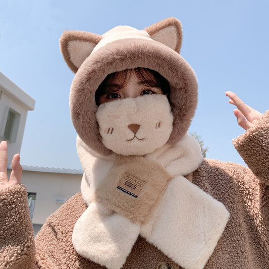 Cute Bear Hat Scarf - Warm One-Piece Winter Accessory
