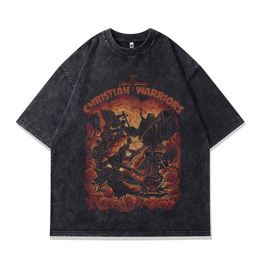 Oversize Distressed Cotton T-Shirt with Skull Design