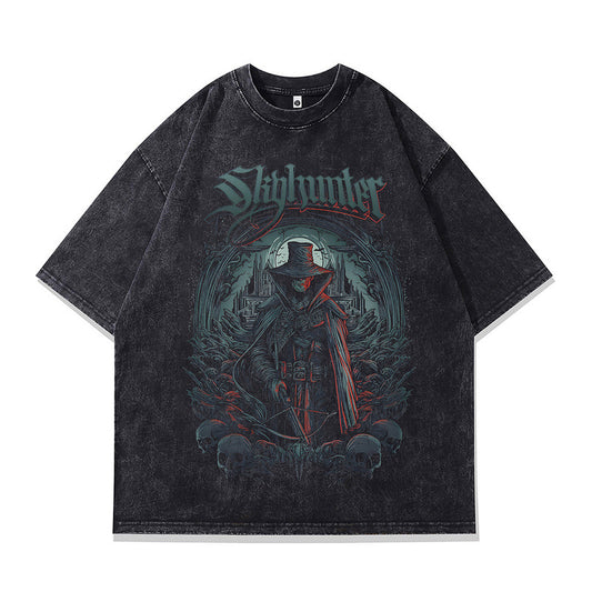 Harajuku Style Distressed Skull Print T-Shirt