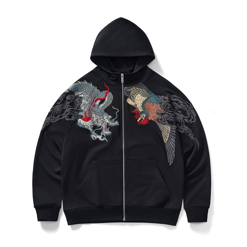 Harajuku Style Dragon and Phoenix Cardigan Sweatshirt