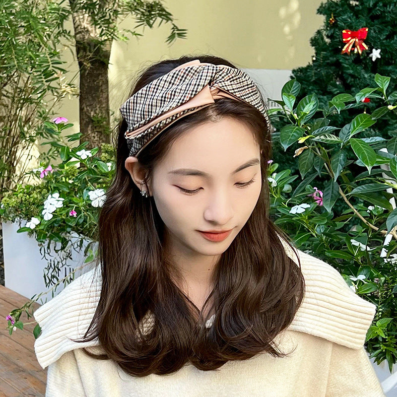 Plaid College Style Fabric Hair Bow Headband