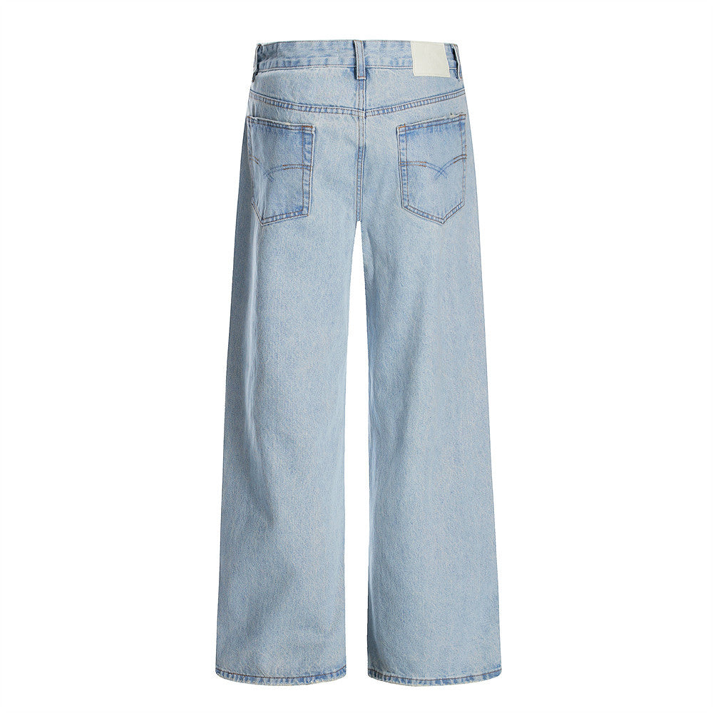 Harajuku Style Light Wash Distressed Denim Pants
