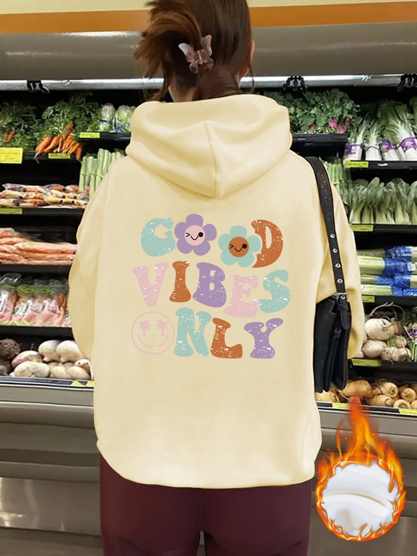 Good Vibes Printed Hoodie Top