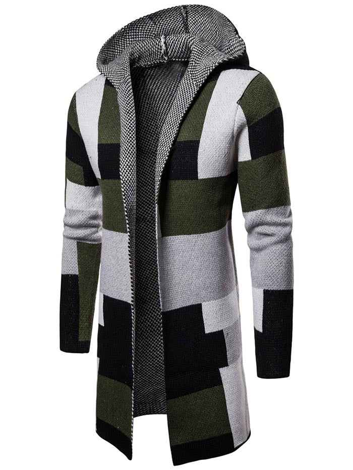 Harajuku Color Block Collarless Longline Cardigan