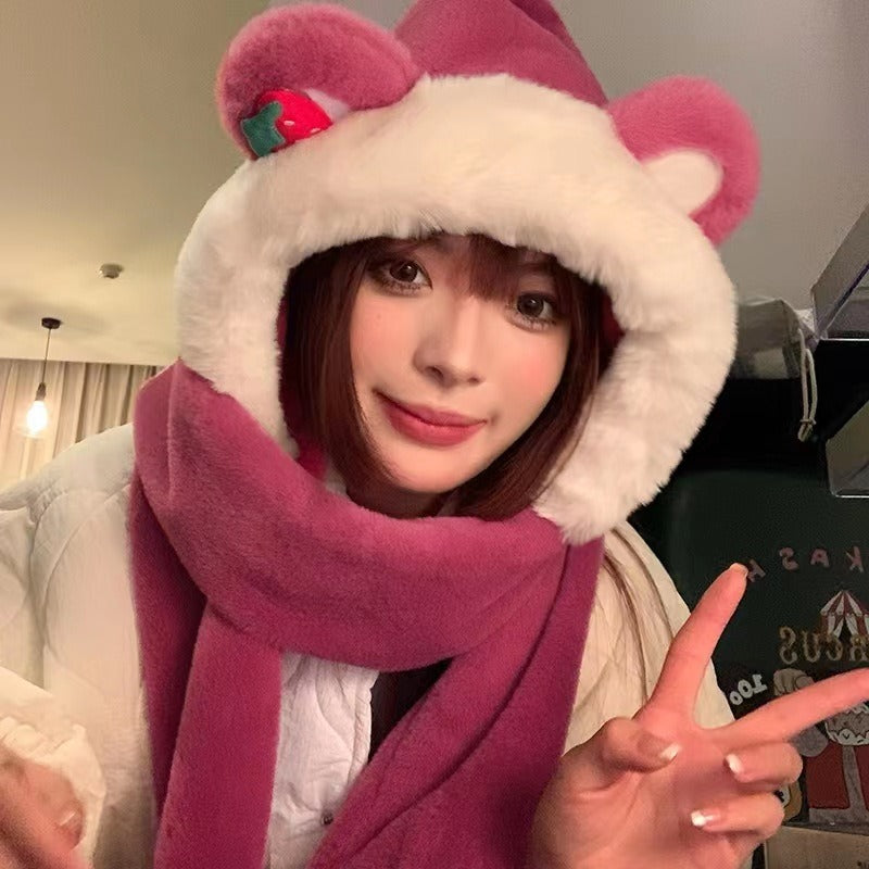 Harajuku Style Winter Bear Hat Scarf Gloves Set