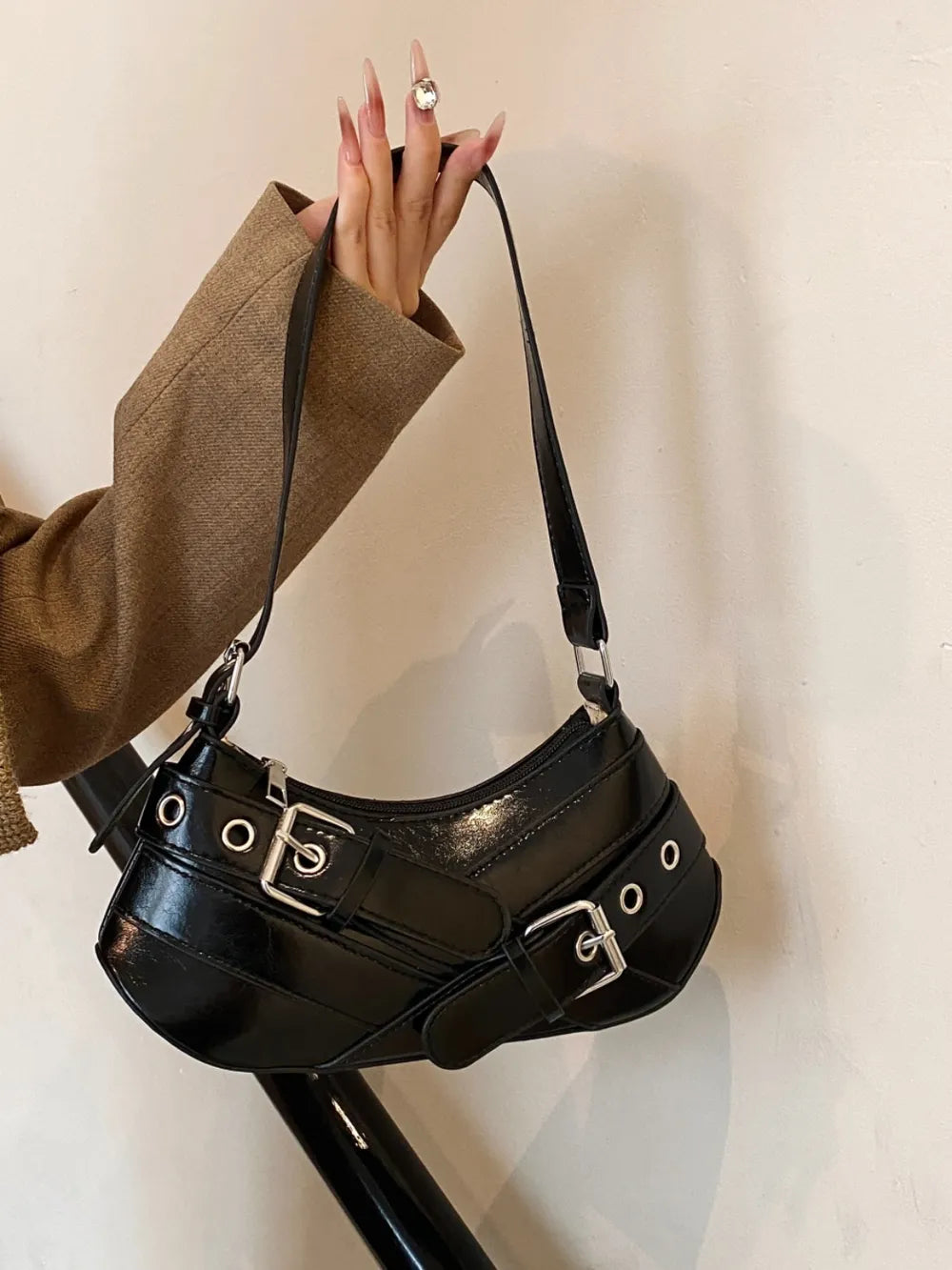 Leather Buckle Shoulder Bag