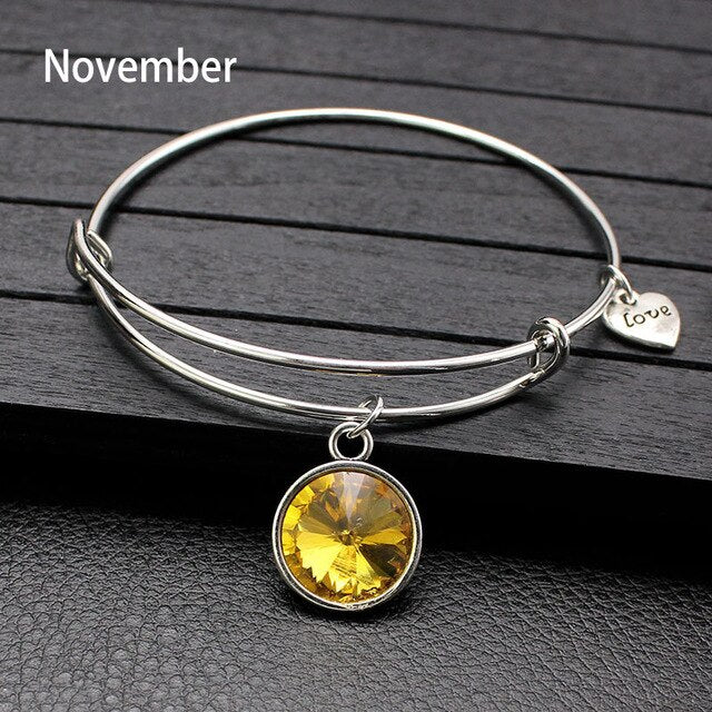 Adjustable Birthstone Bangle Bracelet for Women