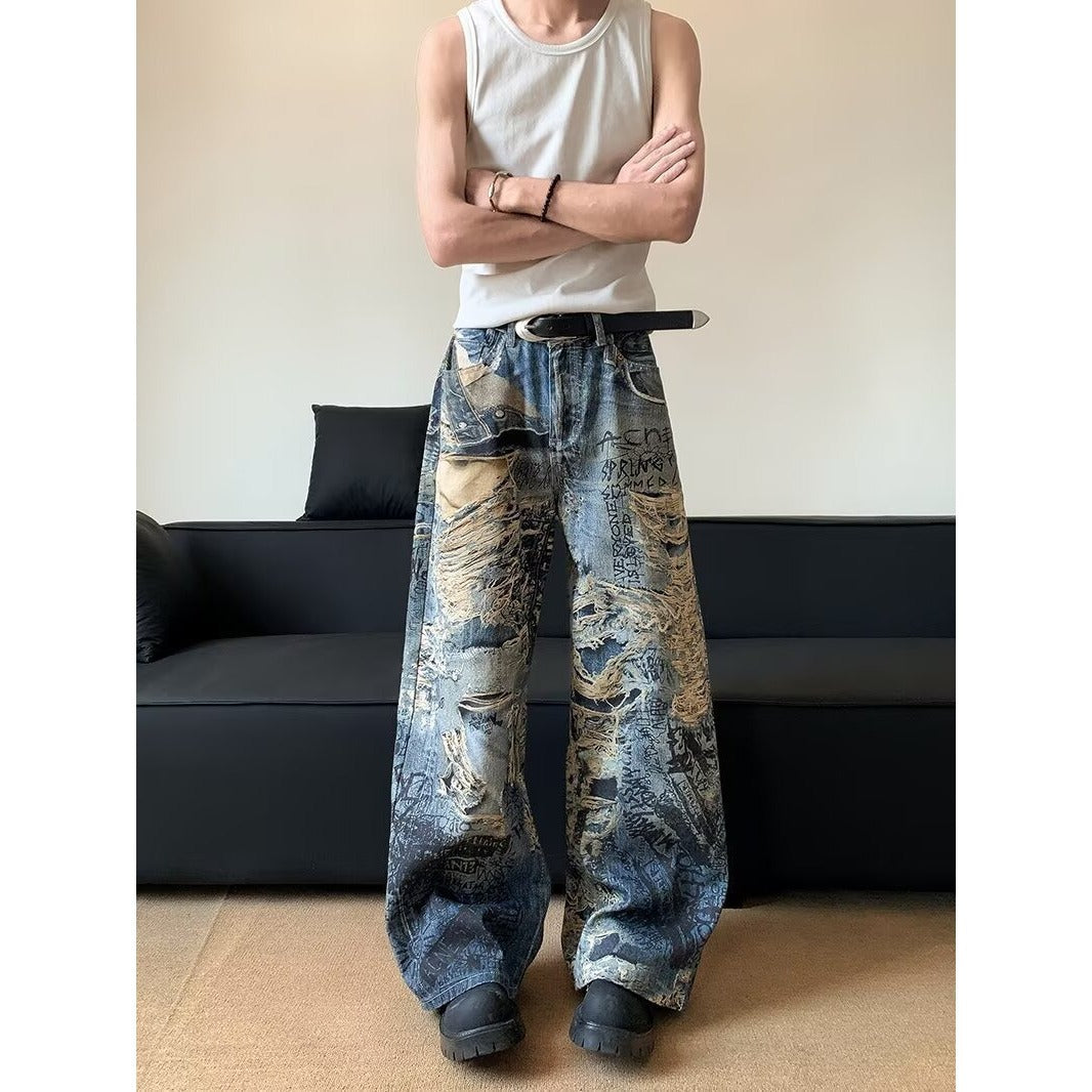 Harajuku Style Loose Denim Pants for Men