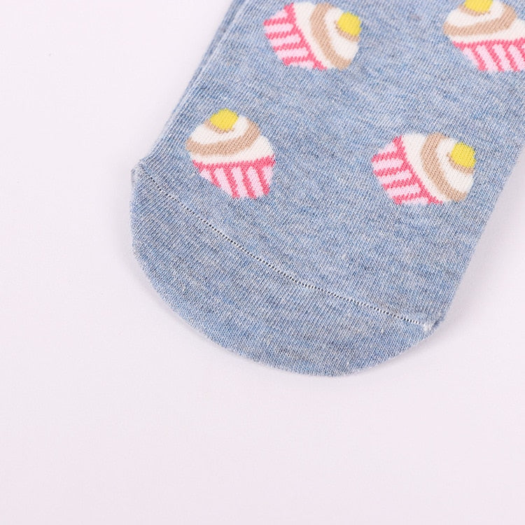 Kawaii Cupcake Ankle Socks - 5 Pairs Women’s Cotton Socks