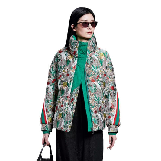 Colorful Floral Down Jacket - High-End Winter Fashion