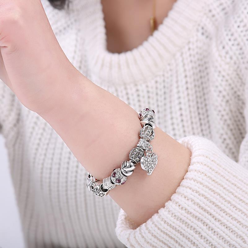 Unique Silver Crystal Charm Bracelet for Women