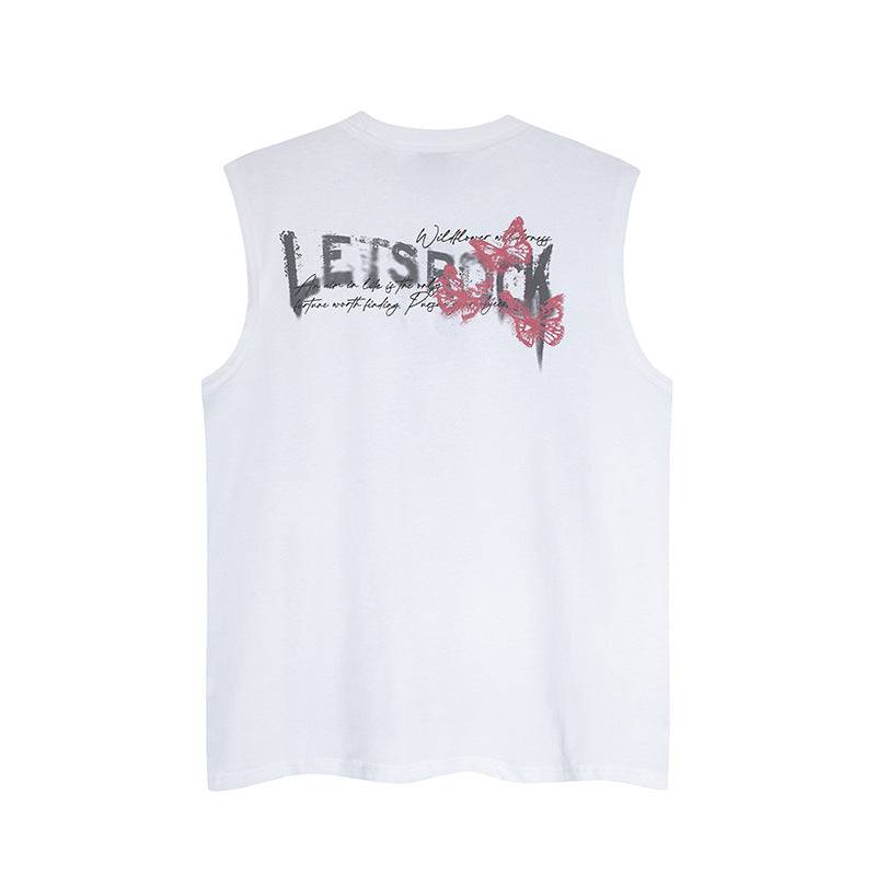 Butterfly Letter Print Design Necklace Sleeveless Vest Shirt