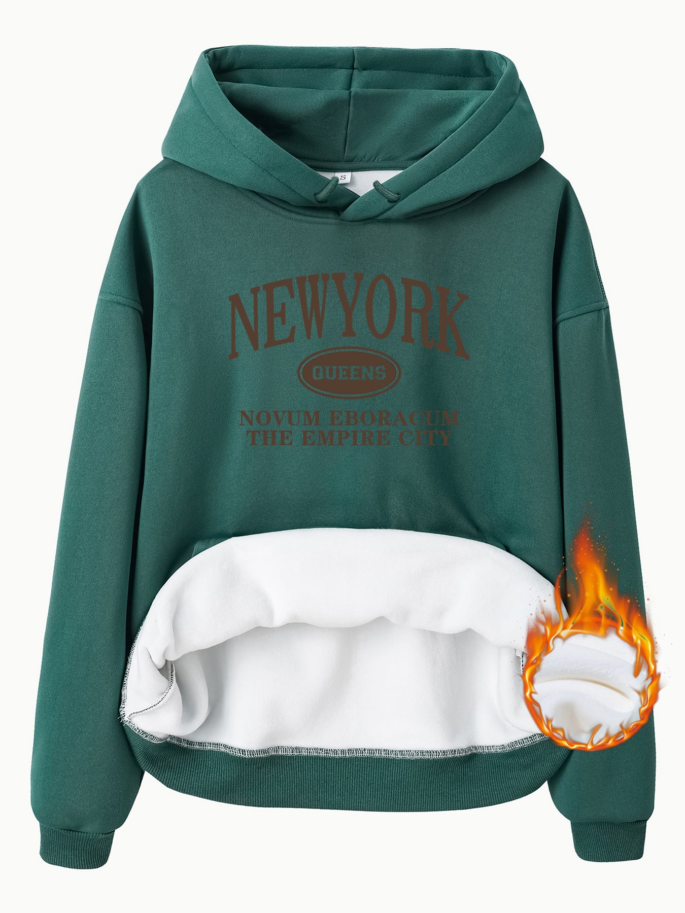 Pocket Hooded Long Sleeve Fleece Sweatshirt Top with NEW YORK Print
