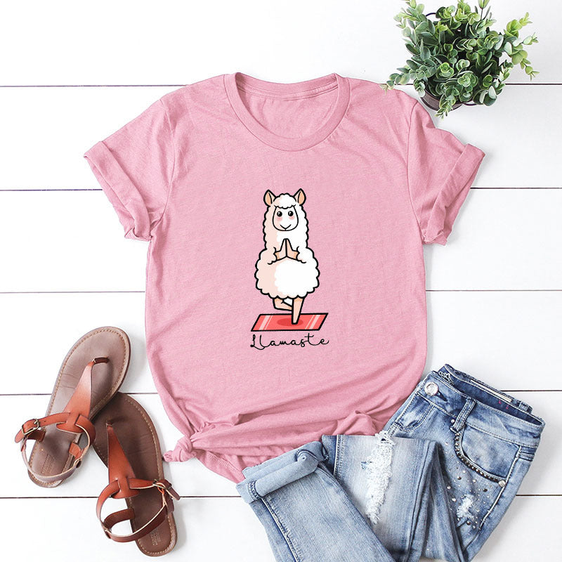 Summer Cotton T-Shirt for Women Plus Size 5XL White Cute Cartoon Sheep Graphic Tee