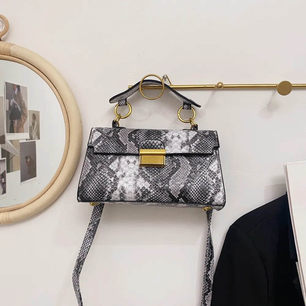 Playful PU Leather Snakeskin Print Crossbody Bag