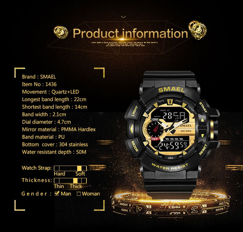 Men's Military Sports Watch - Dual Display Waterproof LED