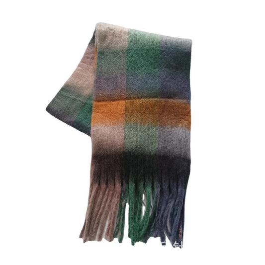 Rainbow Plaid Tassel Scarf for Autumn & Winter