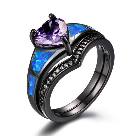 Vintage Heart Fire Opal Ring - Harajuku Style Jewelry