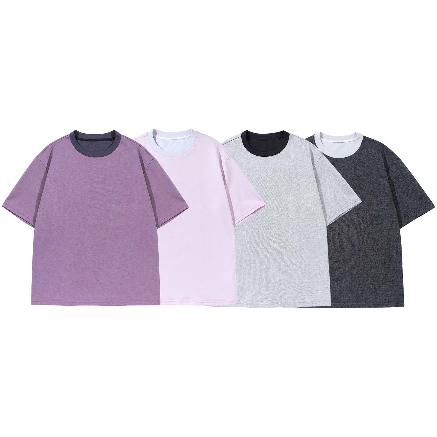 Color Blocked Round Neck T-Shirt for Men and Women with Loose Short Sleeves