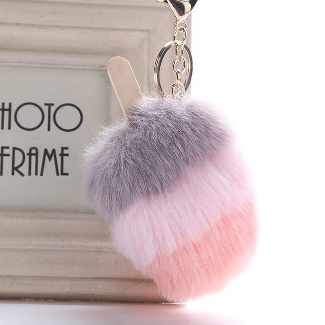 Fluffy Faux Fur PomPom Ice Cream Keychain