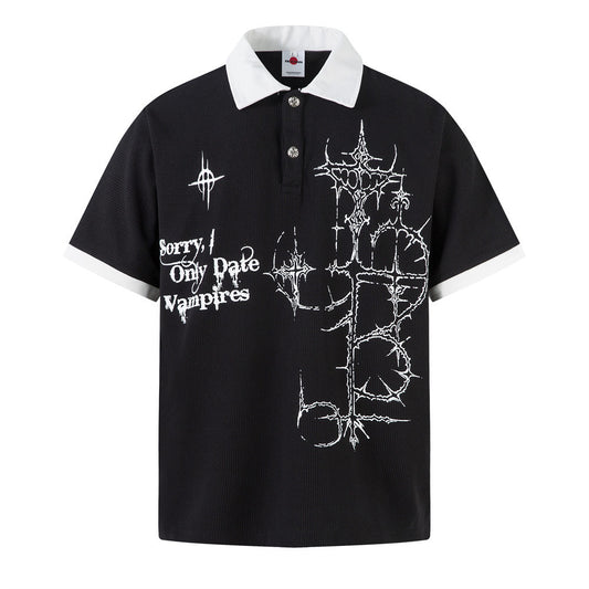 Dark Gothic Thorns Print Polo Shirt - Harajuku Style