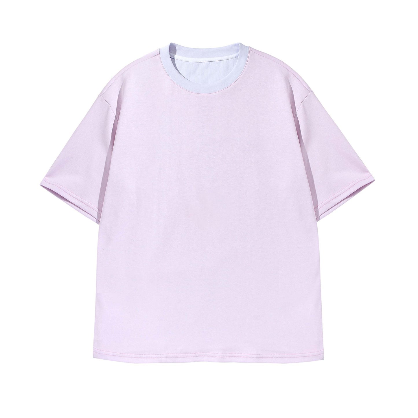 Color Blocked Round Neck T-Shirt for Men and Women with Loose Short Sleeves