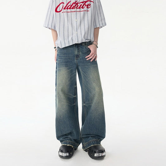 Vintage Blue Straight Leg Casual Jeans for Men