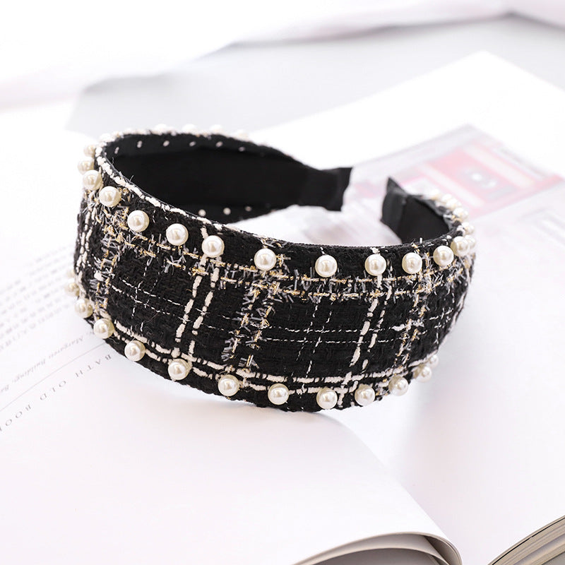 Nail Pearl Ethnic Plaid Hair Band