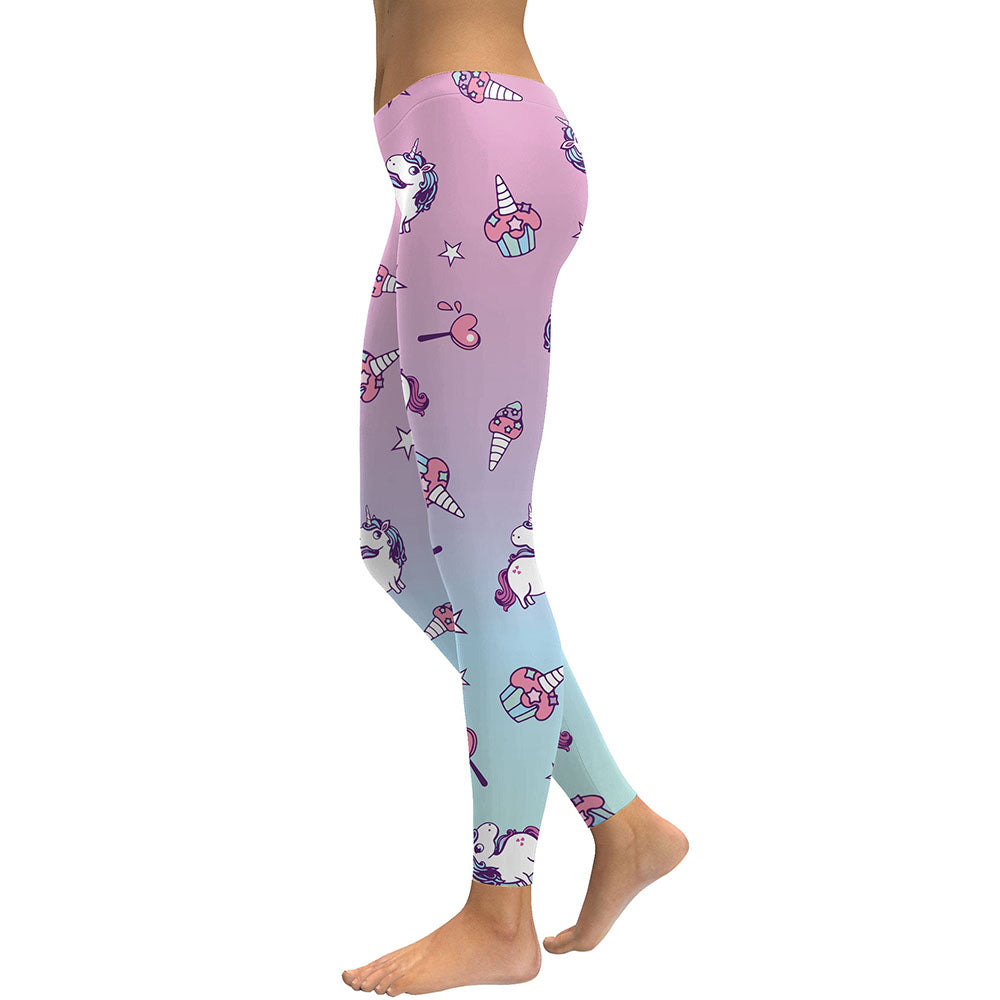 Unicorn Women Leggings Star Ice Cream Digital Print Slim Pants
