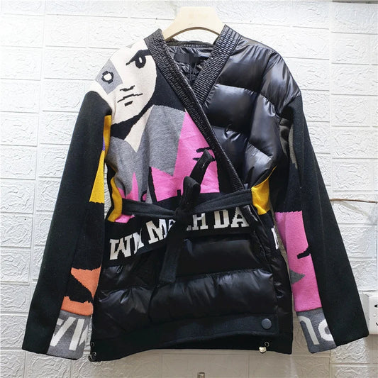 Harajuku Style Winter V-neck Lace-up Parka Coat