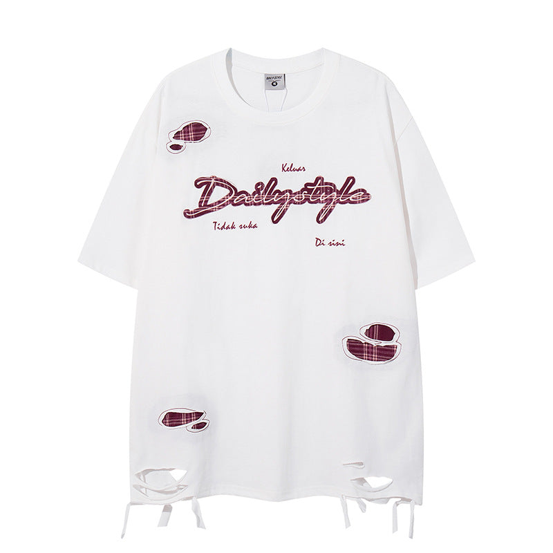 Slashed Design Patchwork Short Sleeve T-Shirt for Men and Women