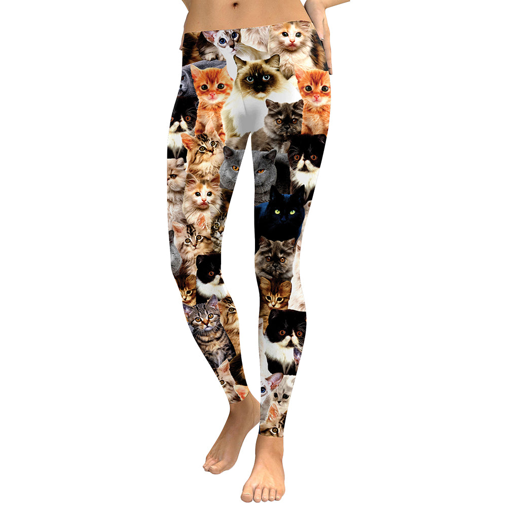 Women Leggings Cute Cats Digital Print Fitness Leggings High Waist Workout Pants