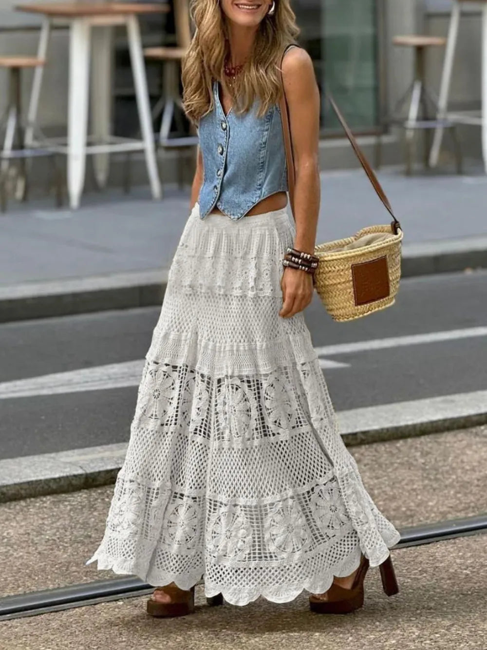 Openwork Crochet Maxi Skirt - Harajuku Style
