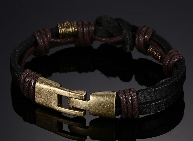 Harajuku Leather Bracelet with Bronze Alloy Buckle