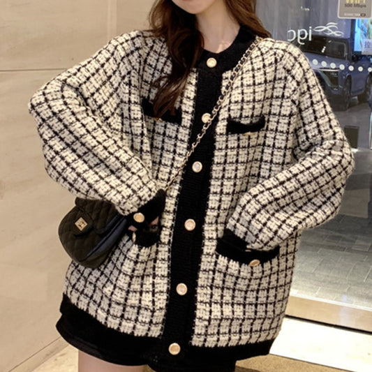 Harajuku Style Retro Plaid Cardigan Sweater Coat