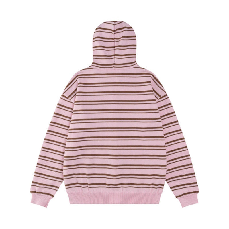 Fleece Striped Hooded Cardigan Coat