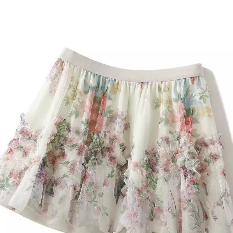 Colorful Flower Mesh Skirt - Harajuku Style