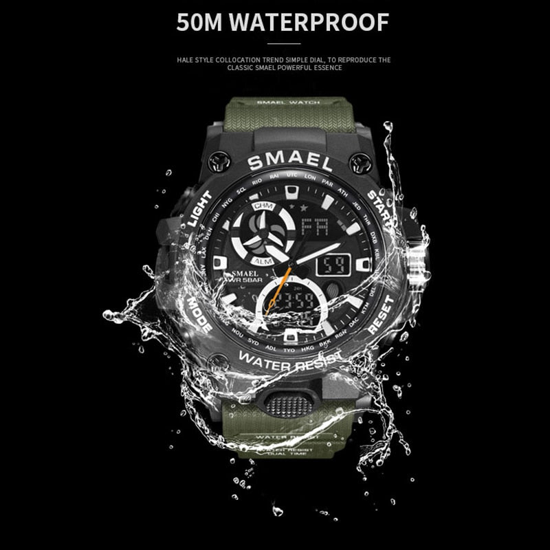 Men's 50M Waterproof Sport Watch - Dual Time Military Style