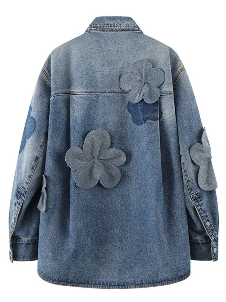 Light Luxury Three Dimensional Flower Denim Jacket