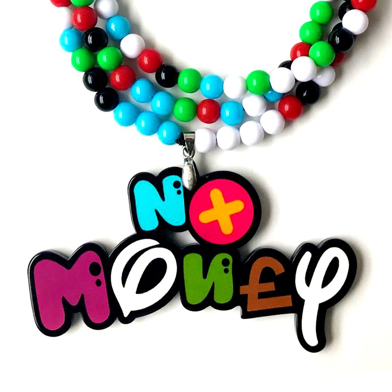 NO MONEY Colorful JDM Badge & Beads Pendant