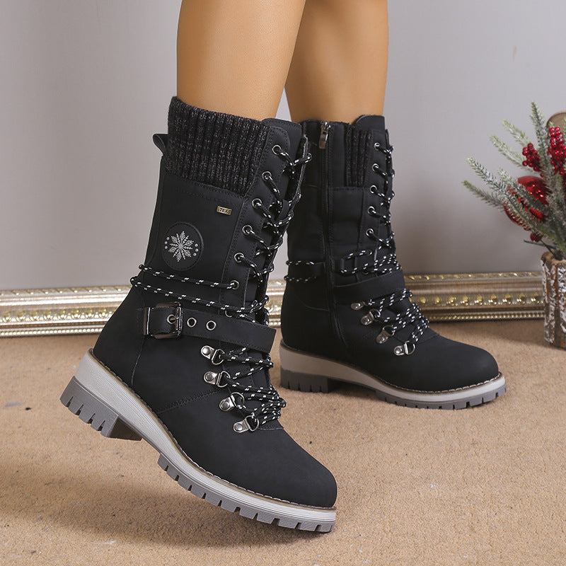 Women's High-Top Thick and Warm Cotton Snow Boots with Integrated Fur